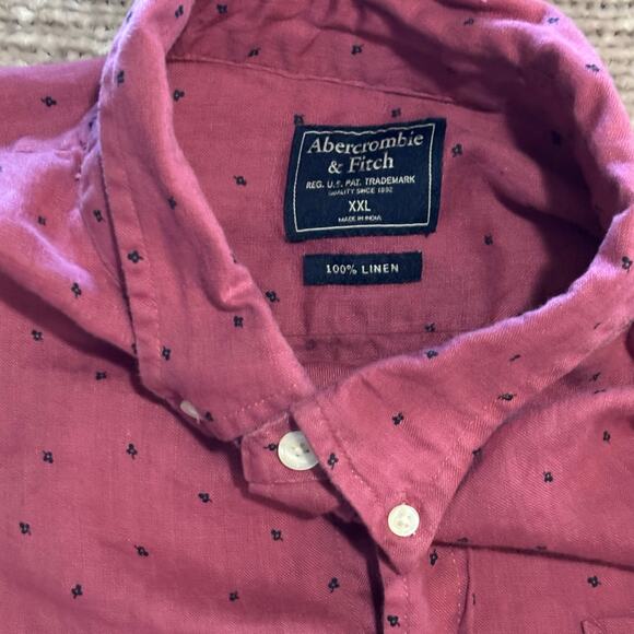 Abercrombie & Fitch Shirt Mens XXL Red Blue 100% Linen Button Preppy Academia - Picture 6 of 9